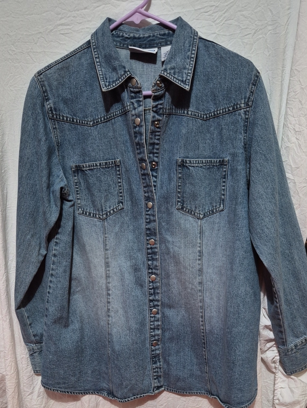 Women's Maternity Denim Snap-Front Jacket in Washed Blue